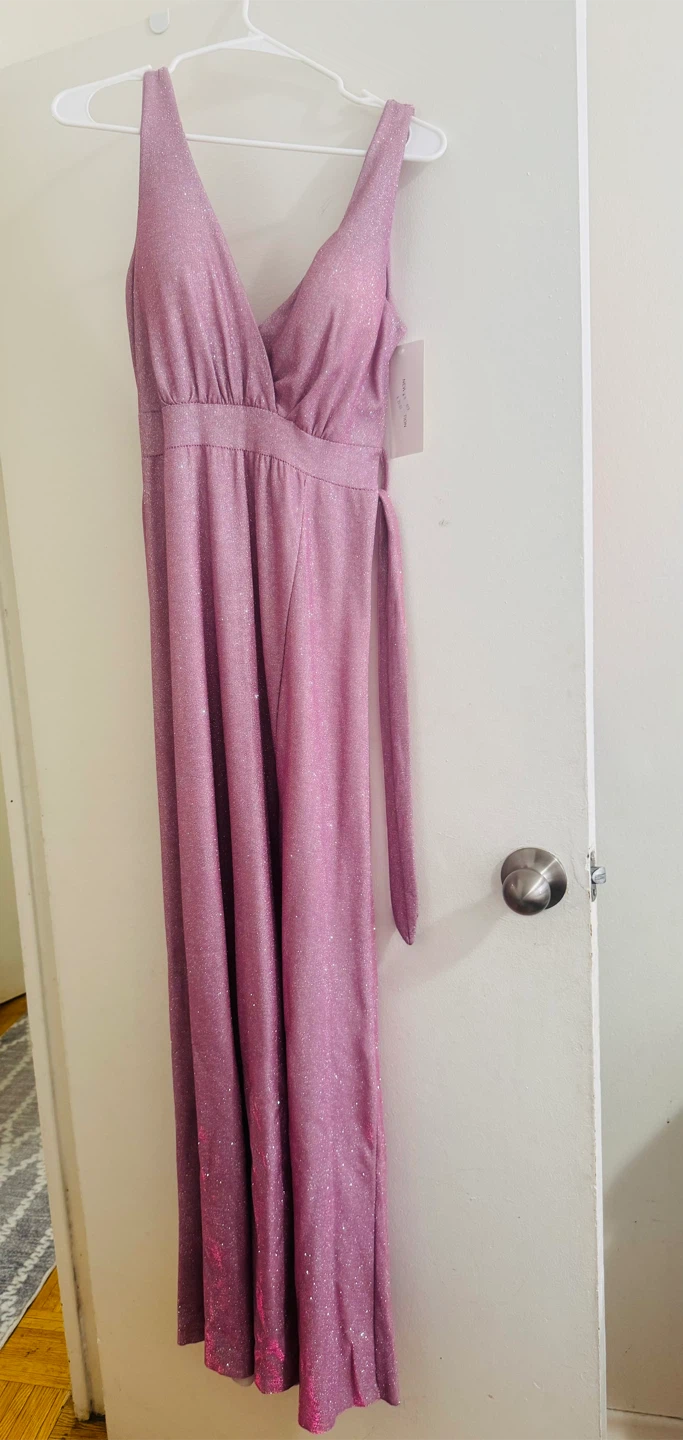 Sparkly Pink Maxi Dress with Tie Waist