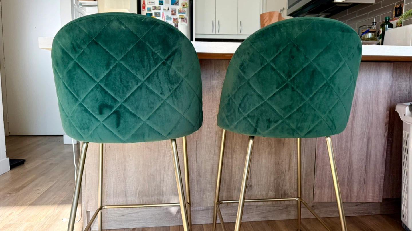 Pair of Emerald Green Velvet Bar Stools - photo 2