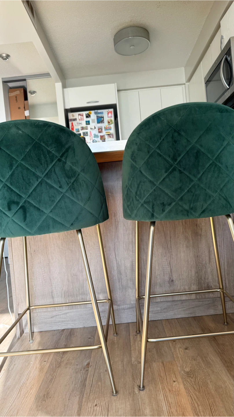 Pair of Emerald Green Velvet Bar Stools - photo 3