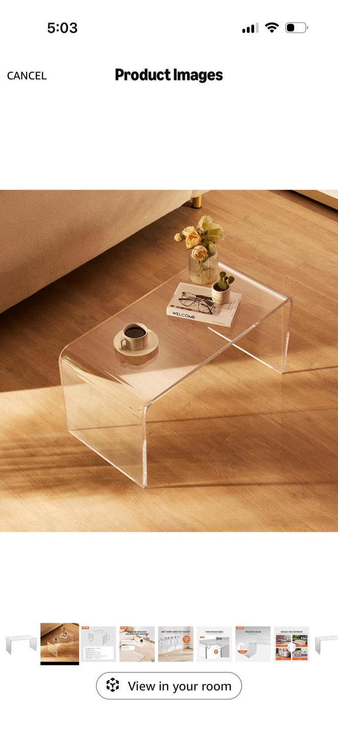 Modern Clear Acrylic Coffee Table – Open Box Return