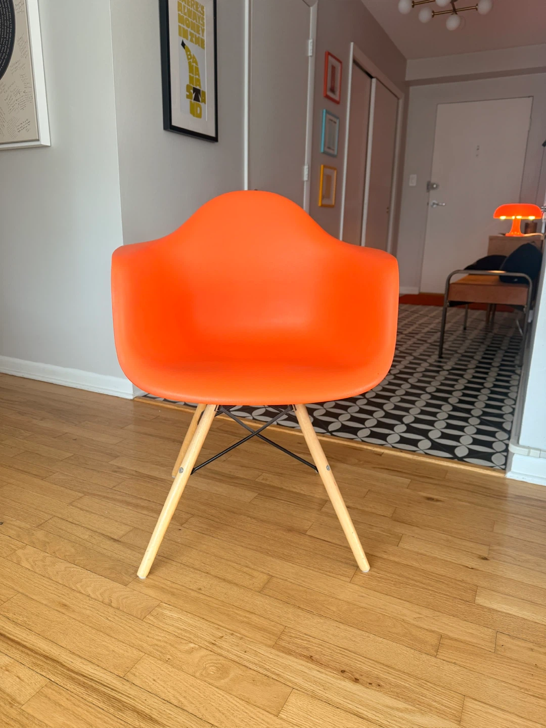 Mid century Orange Molded Plastic Chair with Wood Legs - photo 5