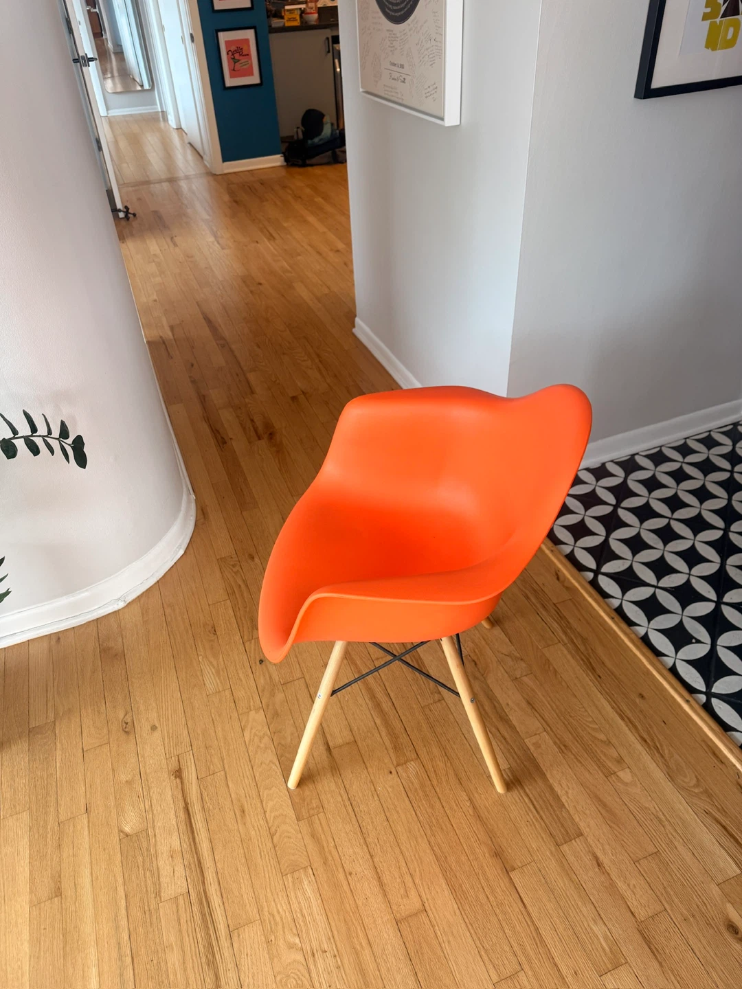 Mid century Orange Molded Plastic Chair with Wood Legs - photo 4