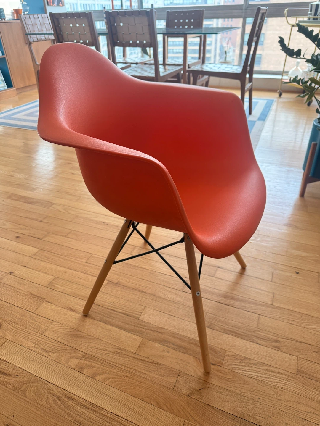 Mid century Orange Molded Plastic Chair with Wood Legs - photo 2