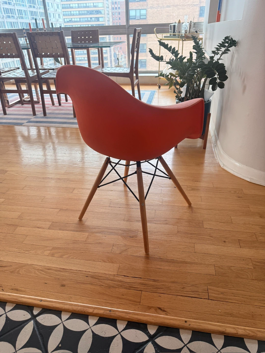 Mid century Orange Molded Plastic Chair with Wood Legs - photo 3