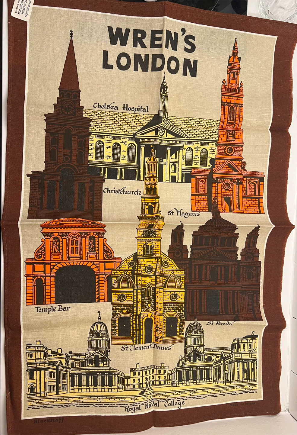 Vintage Mid Century NOS Wren's London Tea Towel
