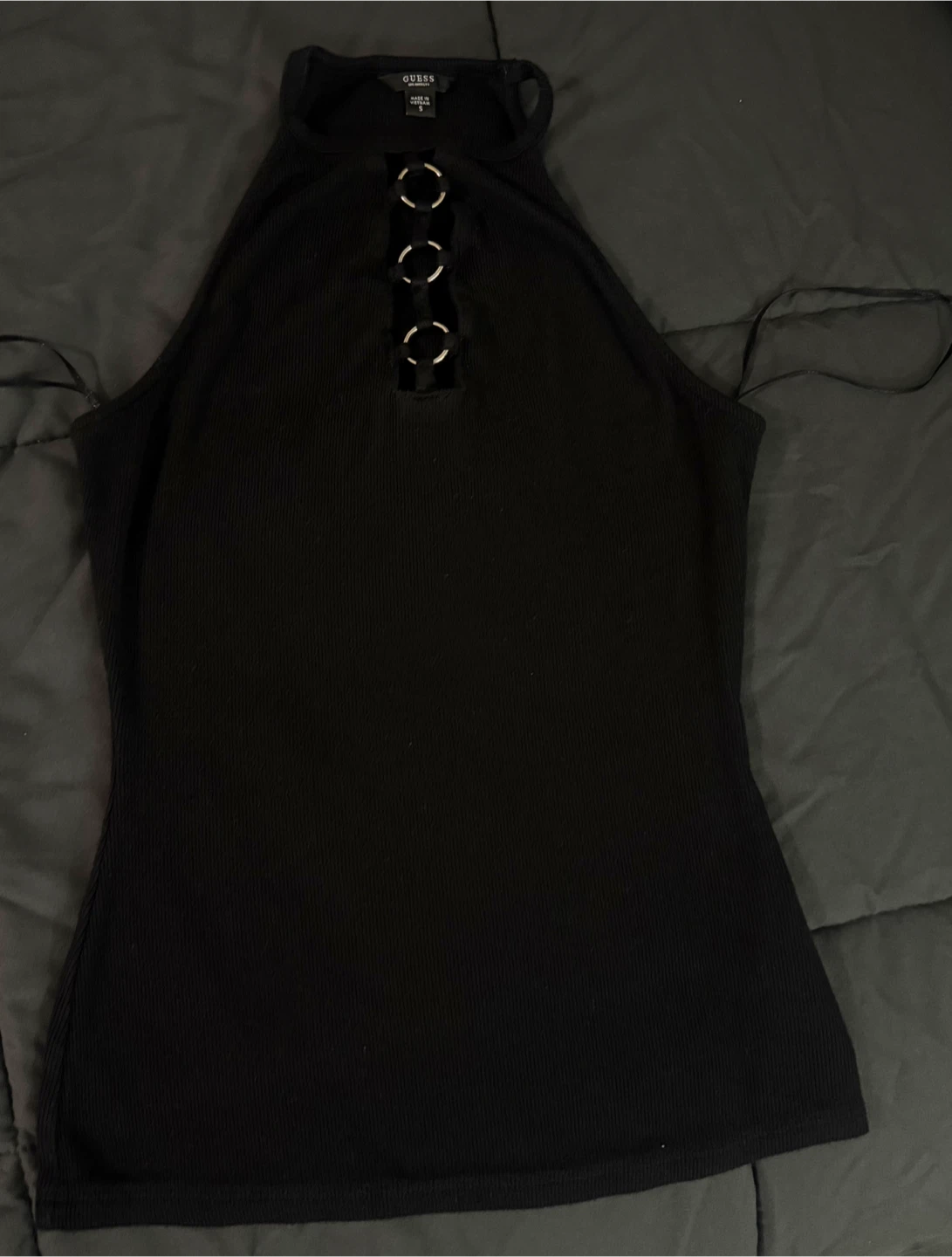 Guess Black Ribbed Ring Detail Halter Top - Size S - photo 2