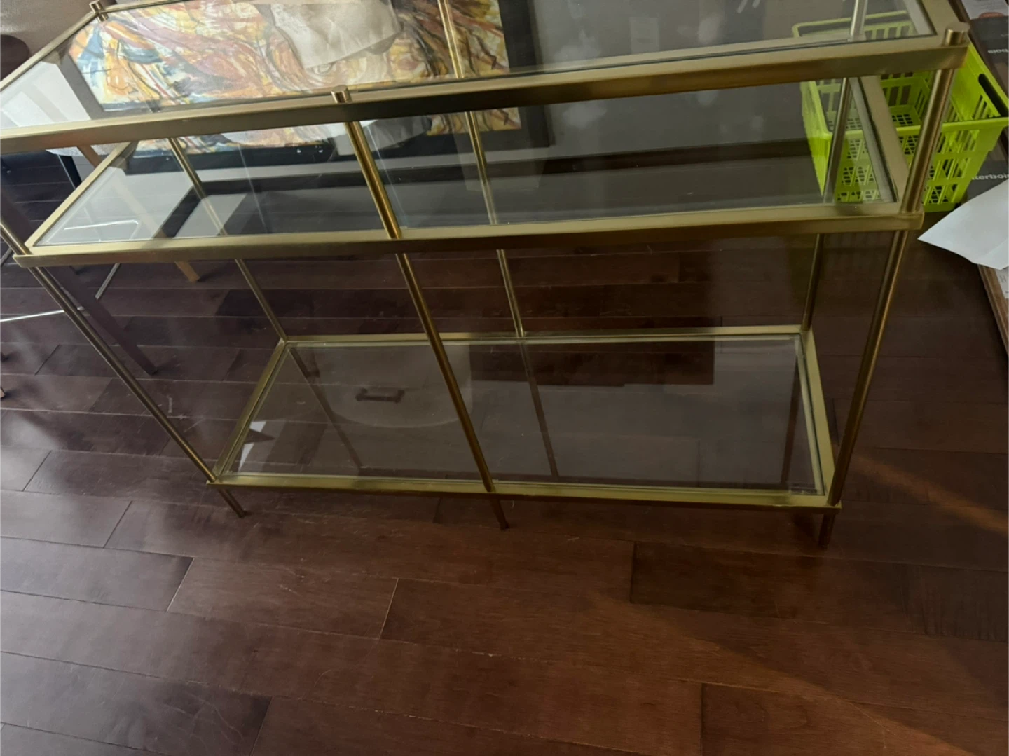 Gold Metal and Glass Display Shelf