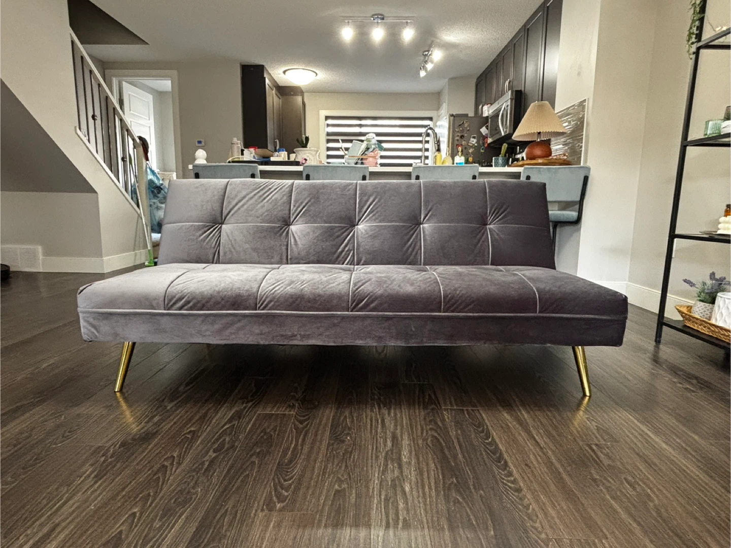 Structube Grey Velvet Loveseat Sofa Bed - photo 2