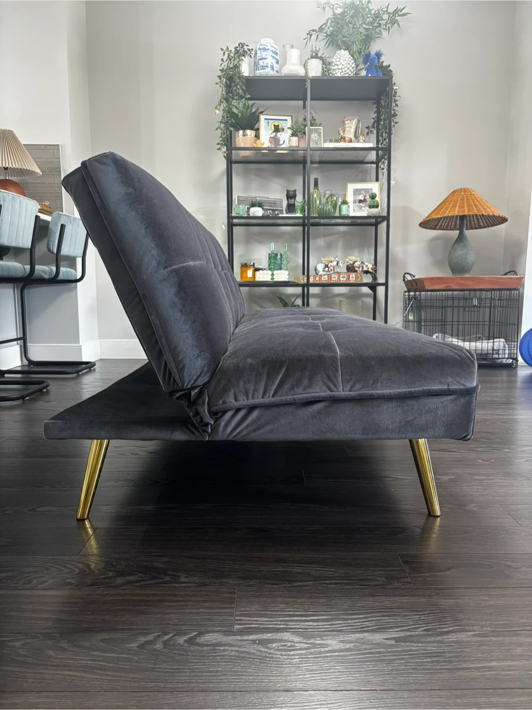 Structube Grey Velvet Loveseat Sofa Bed - photo 5