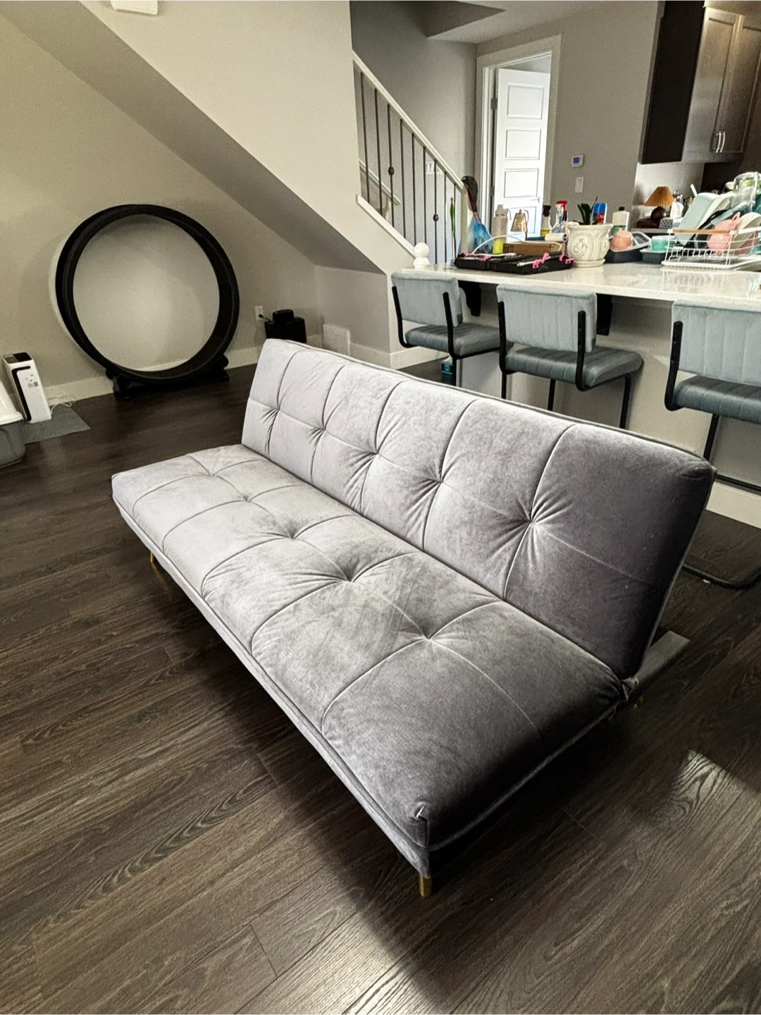 Structube Grey Velvet Loveseat Sofa Bed - photo 3