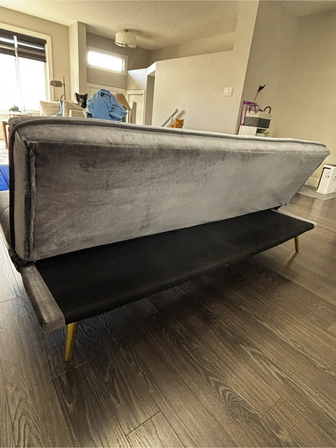 Structube Grey Velvet Loveseat Sofa Bed - photo 4