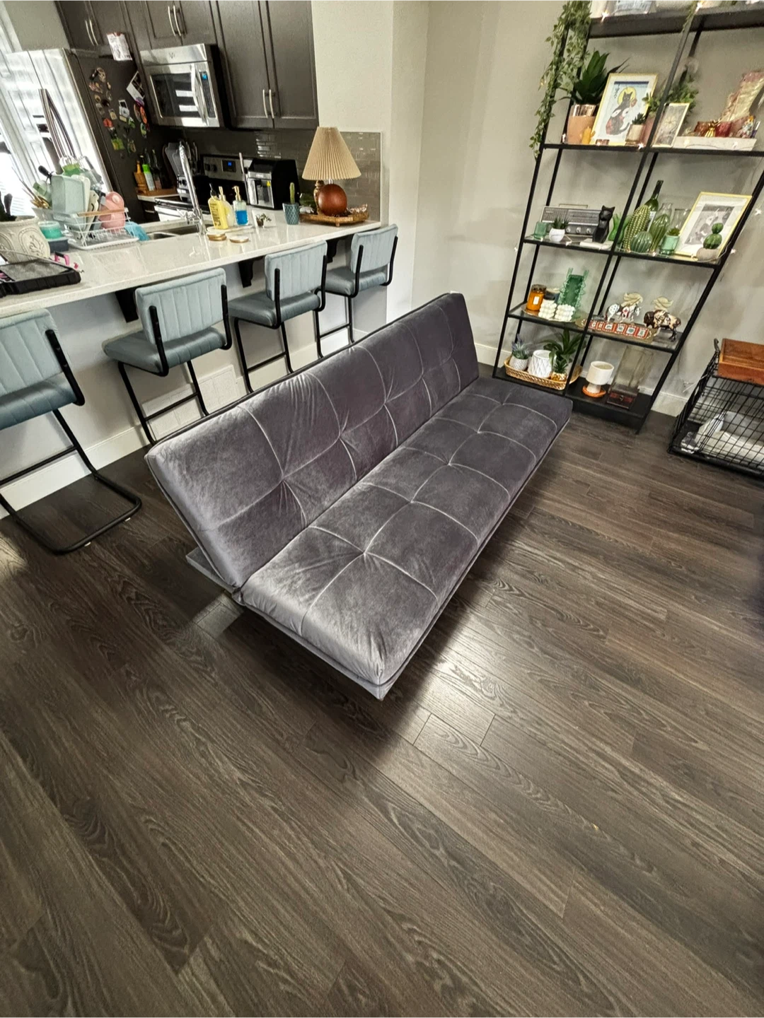 Structube Grey Velvet Loveseat Sofa Bed