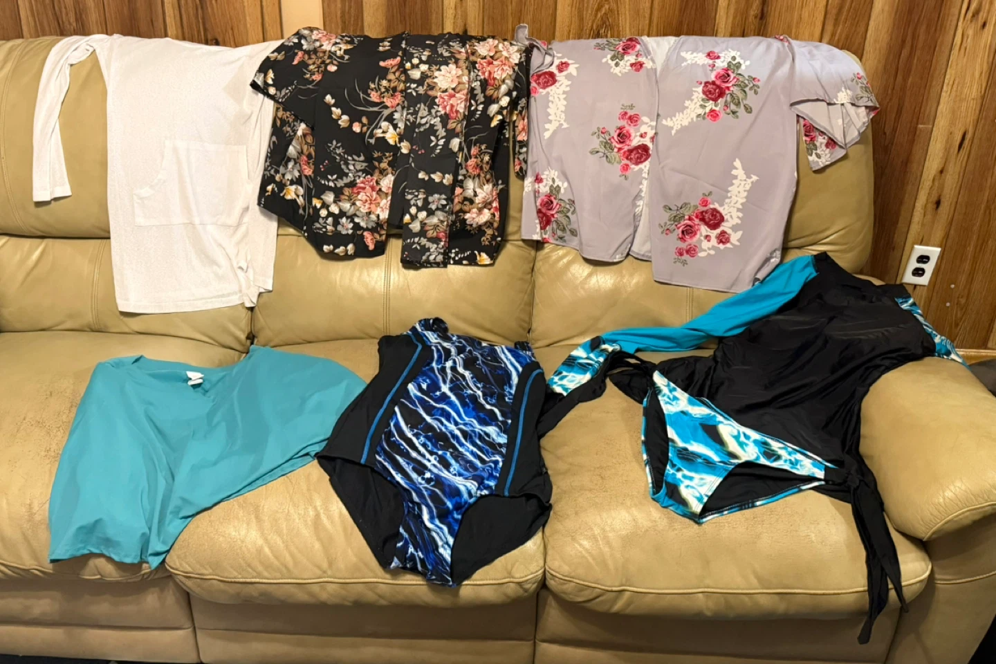 Women's Swimsuits, cover ups and skort, size L, $30