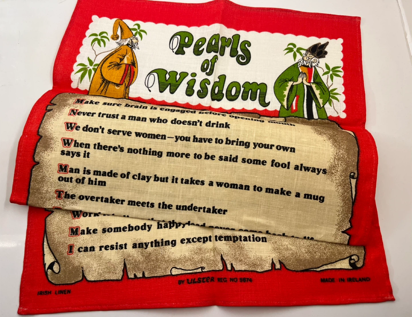 Vintage NOS “Pearls of Wisdom” Irish Linen Tea Towel