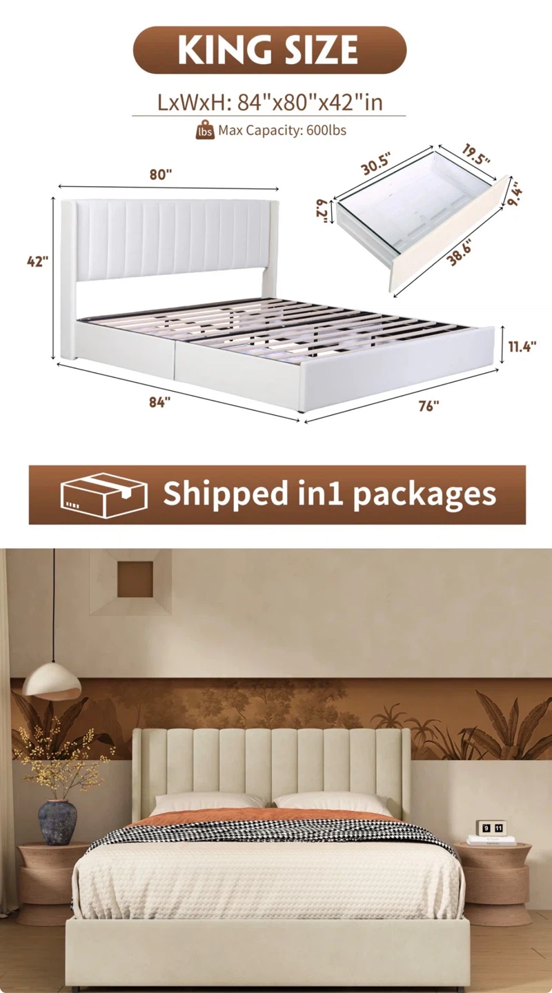 King Size Platform Bed Frame with Headboard