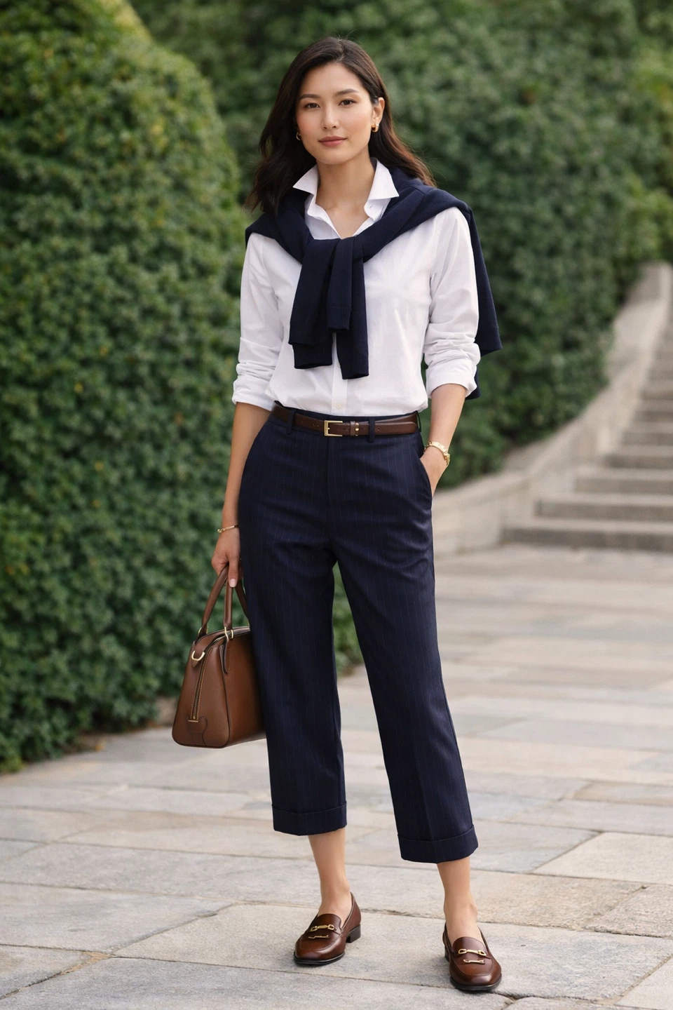Club Monaco Navy Pinstripe Ankle Pants