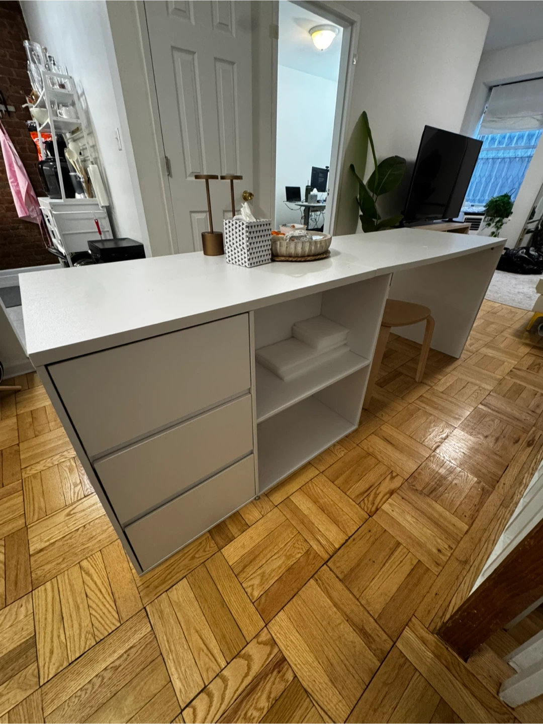 ECACAD 82.7" White Kitchen Island with Storage