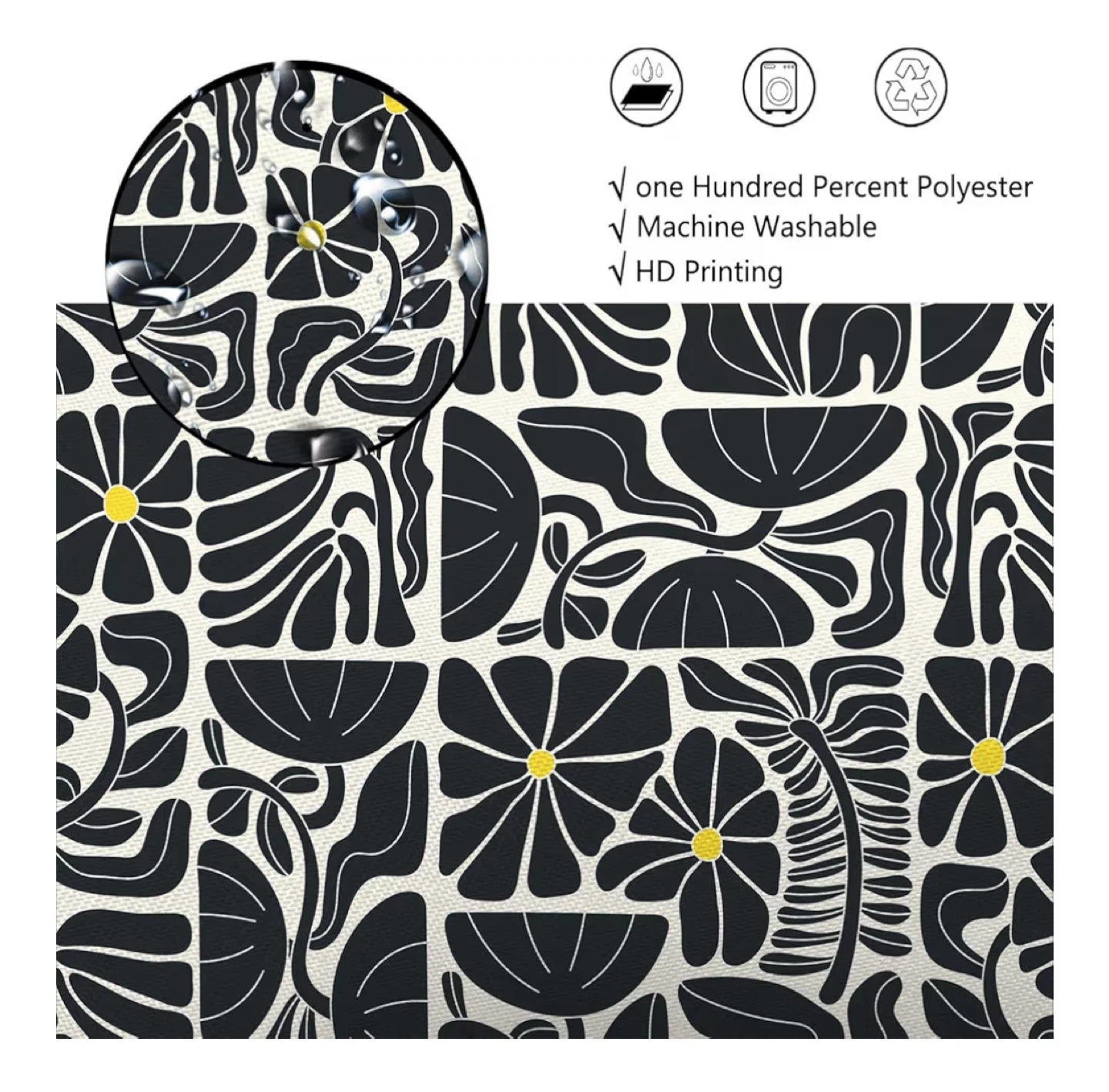NiP Fabric Shower Curtain - Black White Yellow Graphic - photo 5