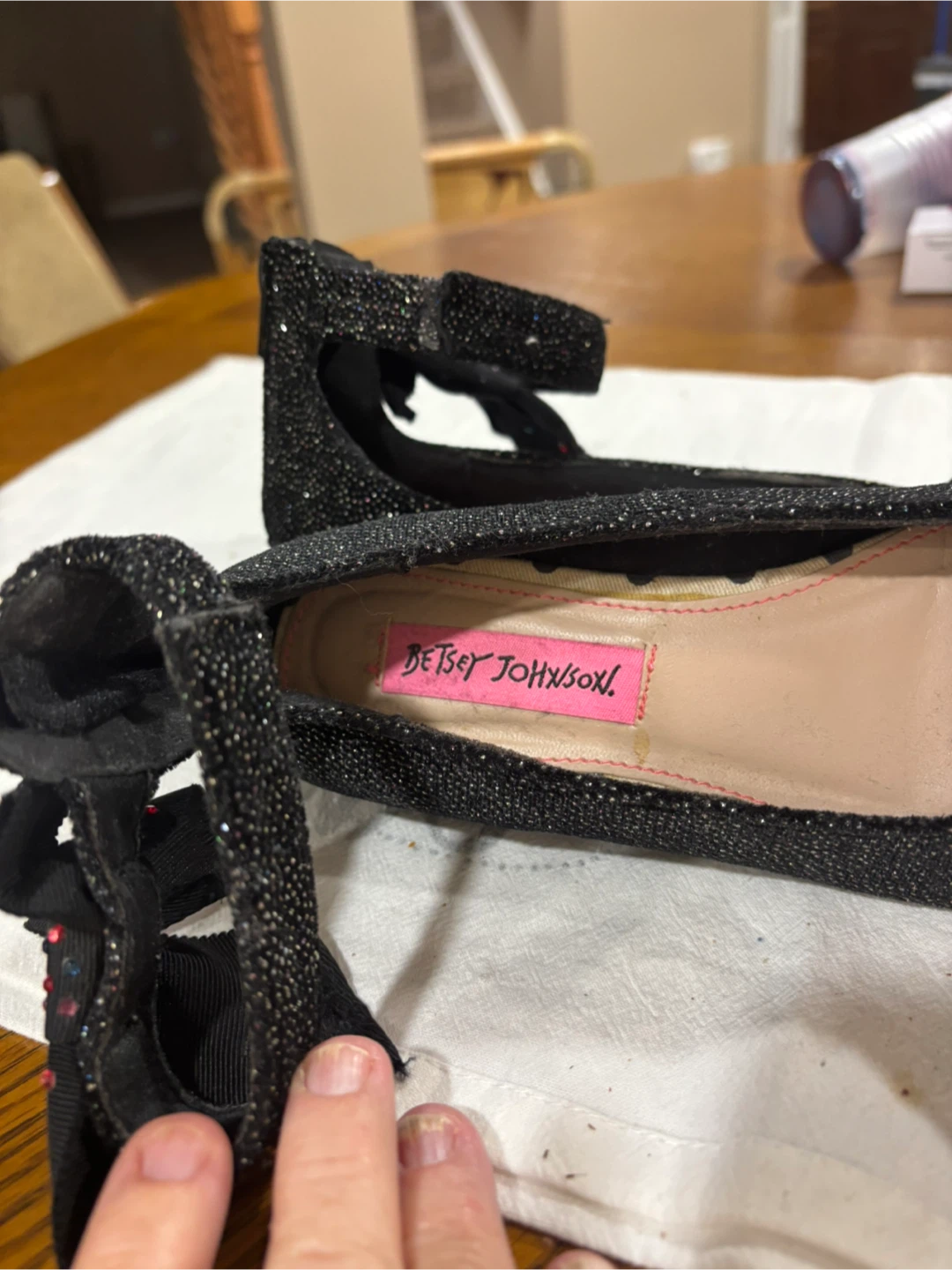 Betsey Johnson Black Glitter Ballet Flats with Bows - photo 4