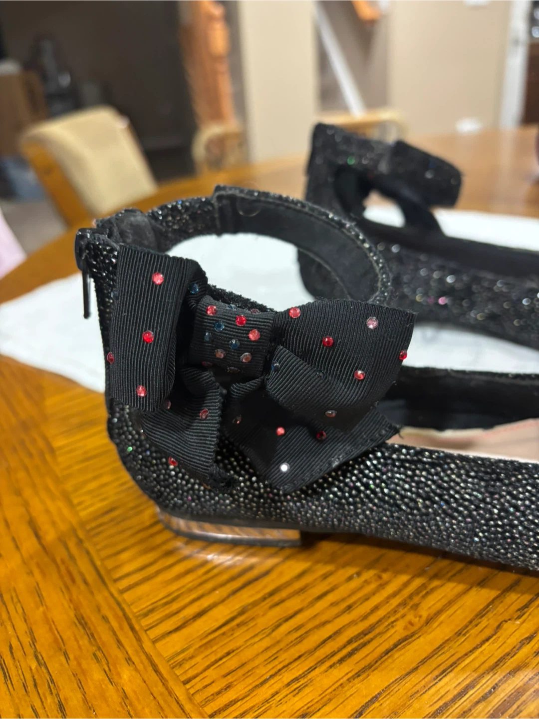 Betsey Johnson Black Glitter Ballet Flats with Bows - photo 5