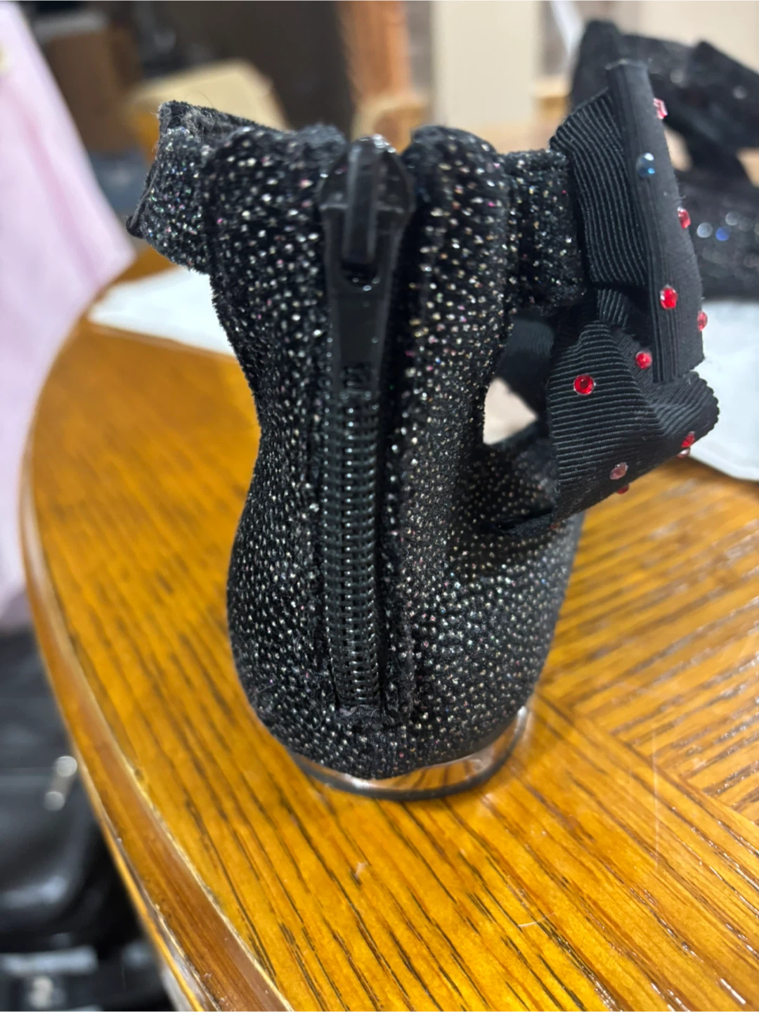 Betsey Johnson Black Glitter Ballet Flats with Bows - photo 3