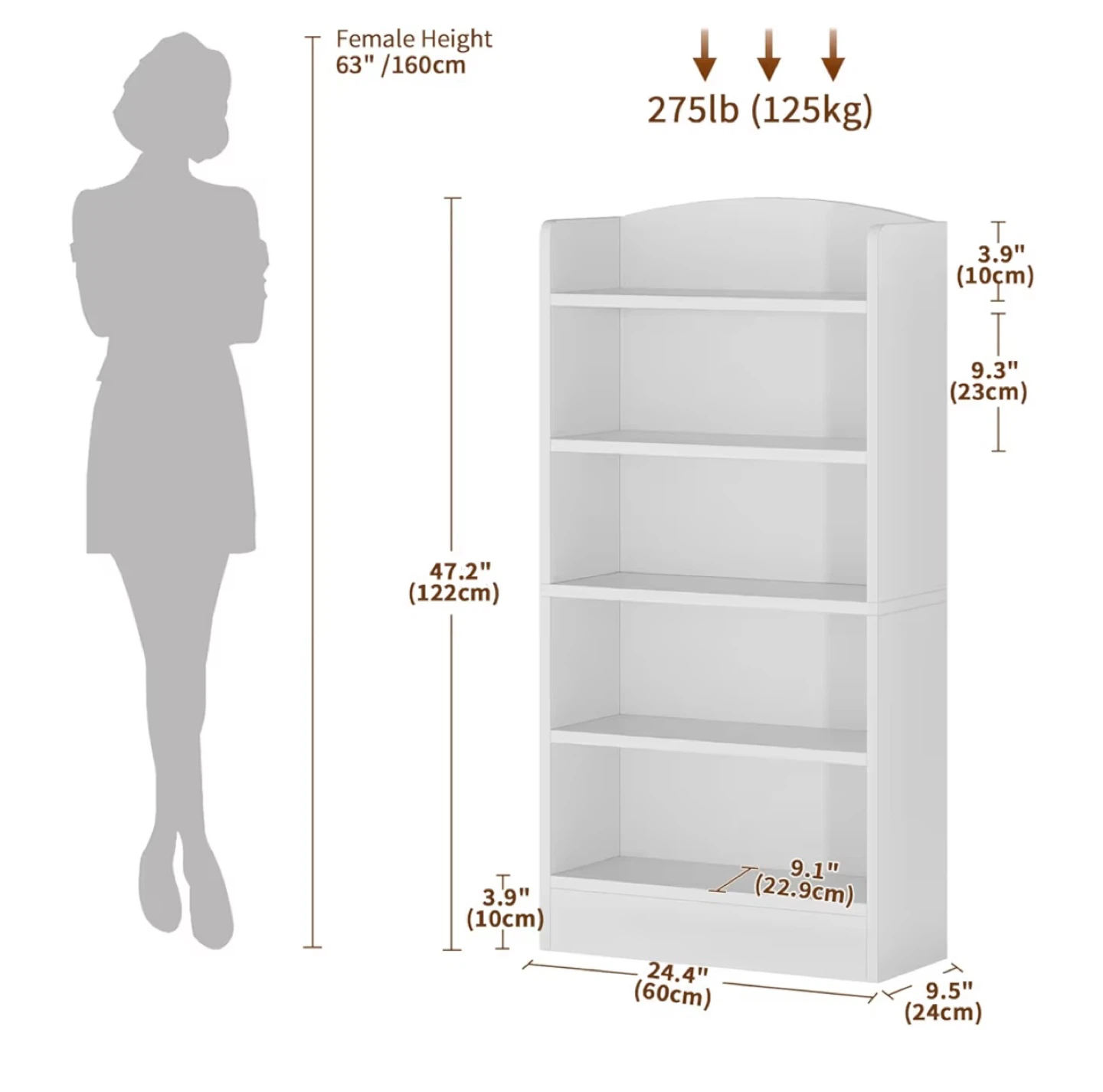 White 5-Shelf Bookshelf - photo 3