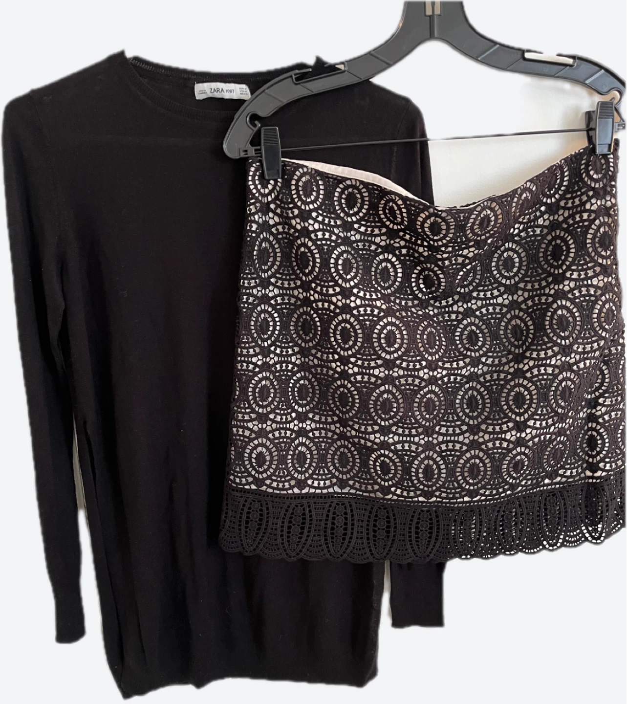 Bundle Club Monaco Black Lace Skirt and Zara knit