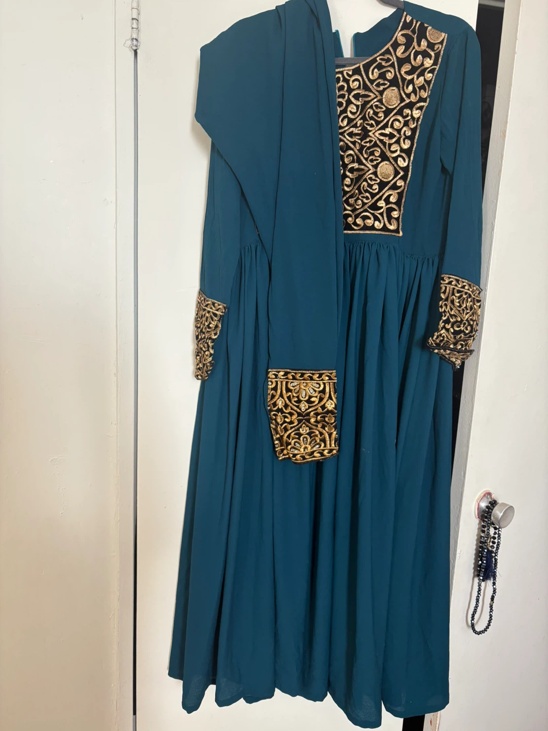 Teal Embroidered Maxi Dress with ‏أ pants - photo 3