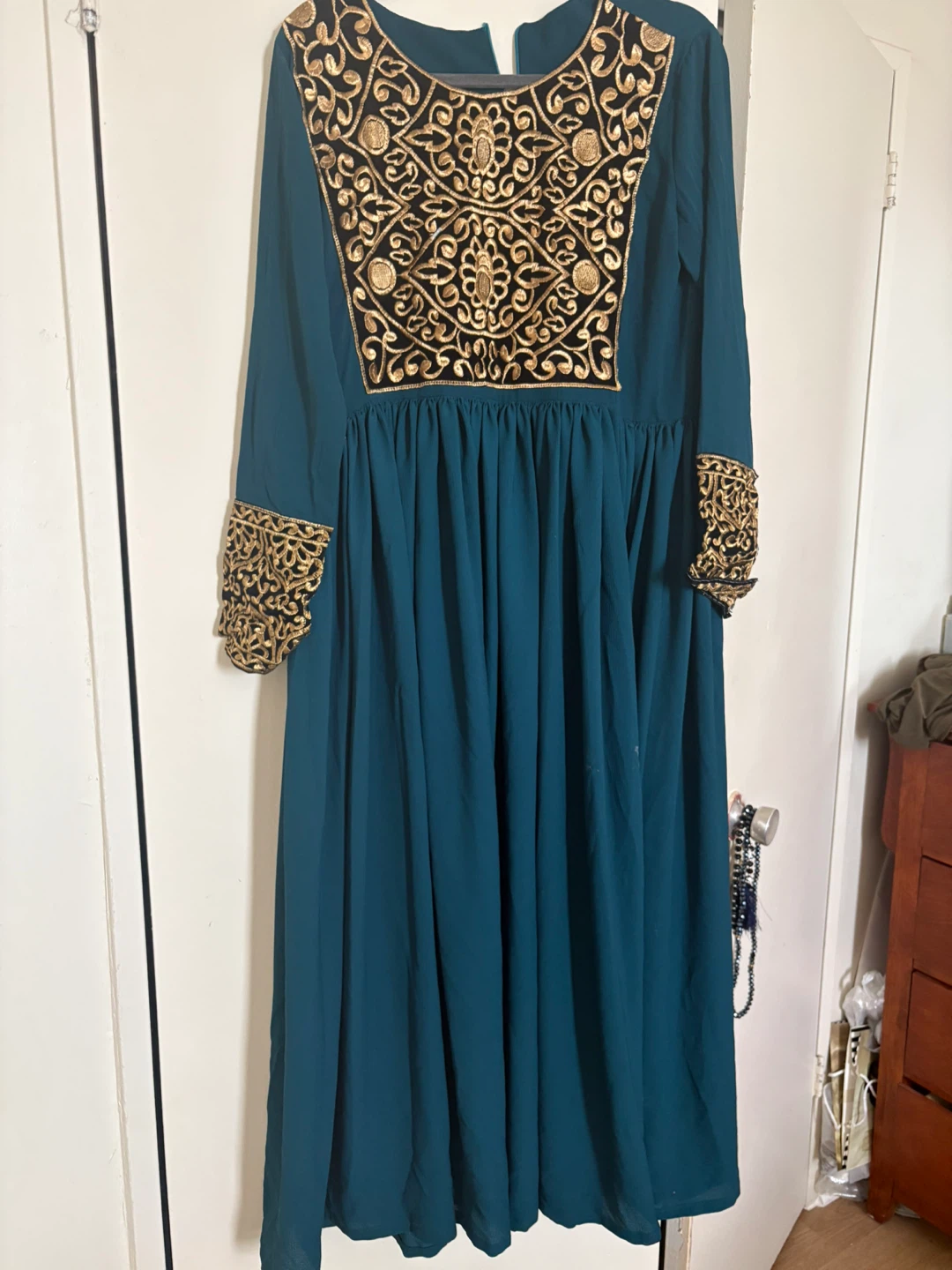 Teal Embroidered Maxi Dress with ‏أ pants - photo 4