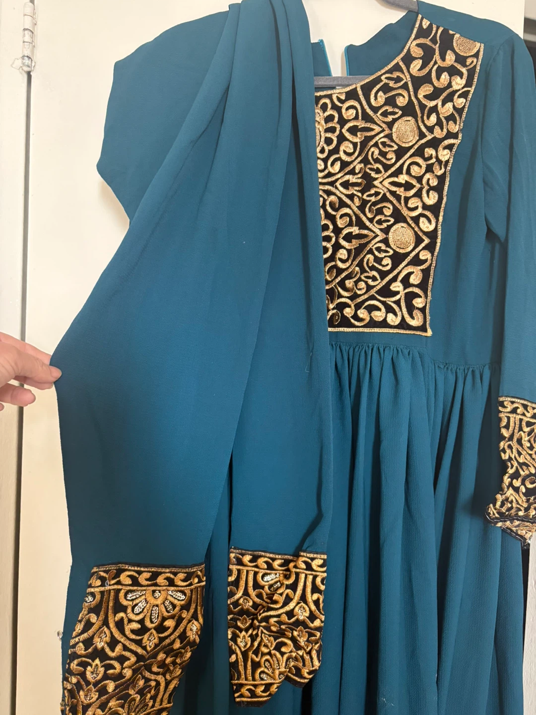 Teal Embroidered Maxi Dress with ‏أ pants - photo 2