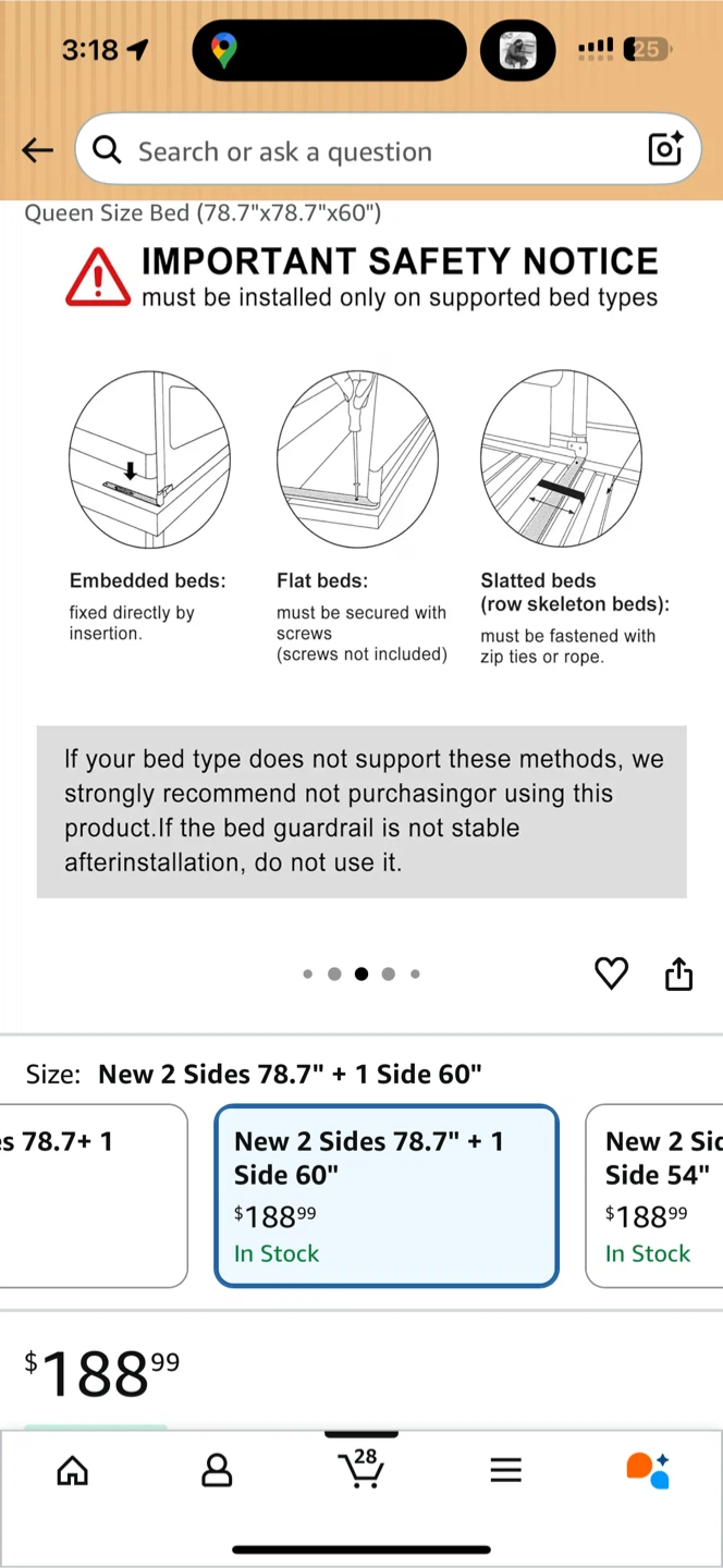 Queen Size Bed Rail - New 2 Sides 78.7" + 1 Side 60" - photo 4