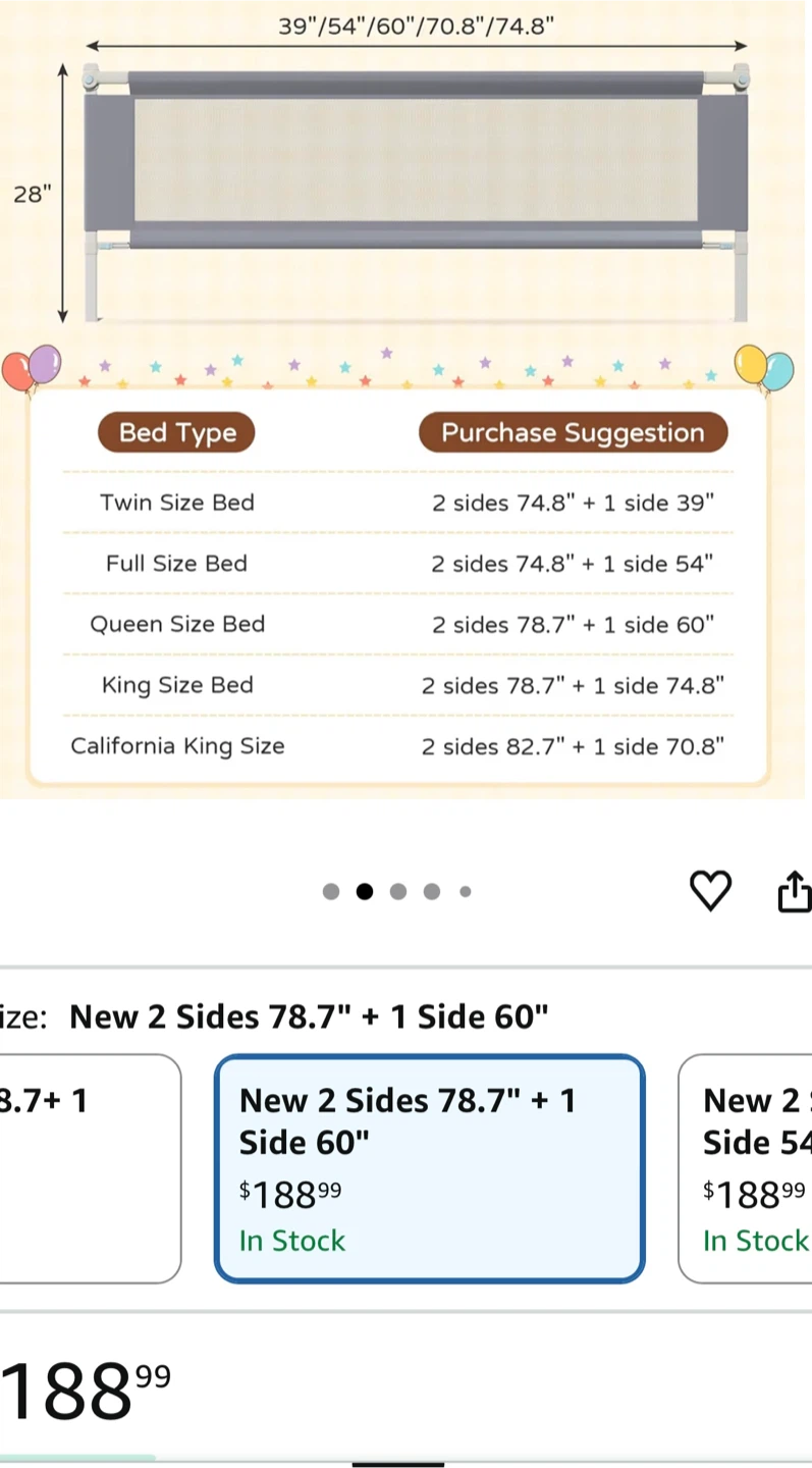 Queen Size Bed Rail - New 2 Sides 78.7" + 1 Side 60" - photo 2