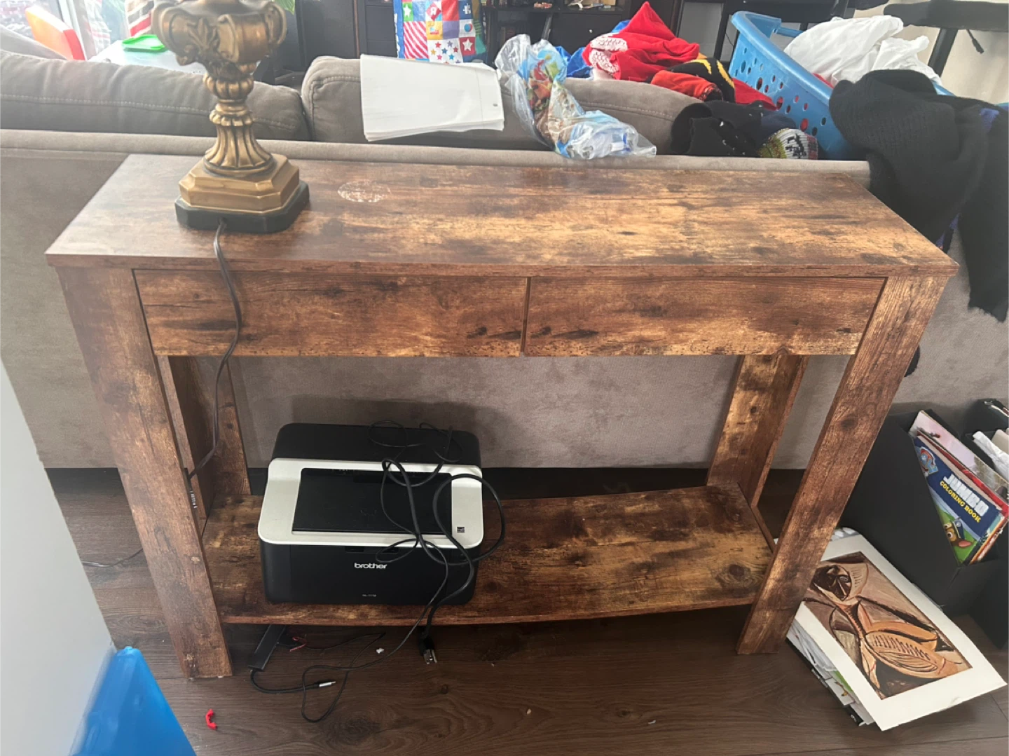Rustic Brown Console Table with Drawers