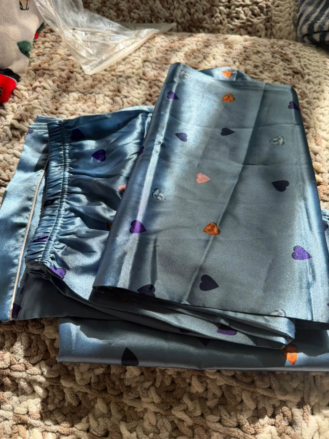 Silk Pajama Set - Blue with Hearts - photo 2