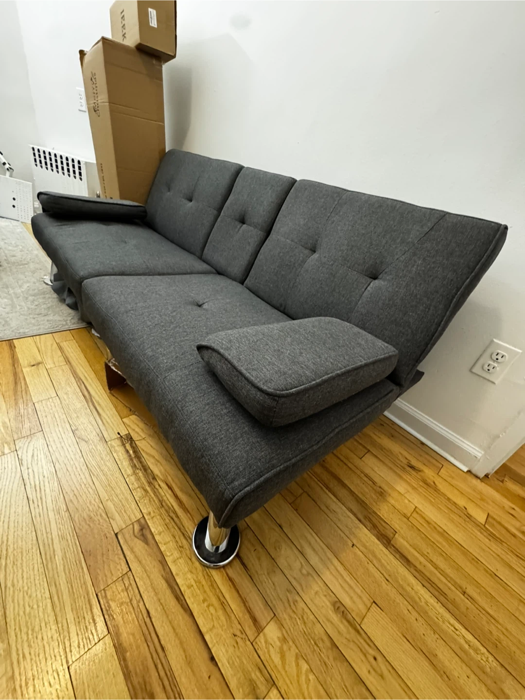 Gray Futon Sofa with Cup Holders - photo 2