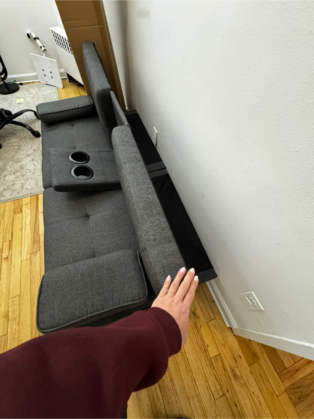 Gray Futon Sofa with Cup Holders - photo 3