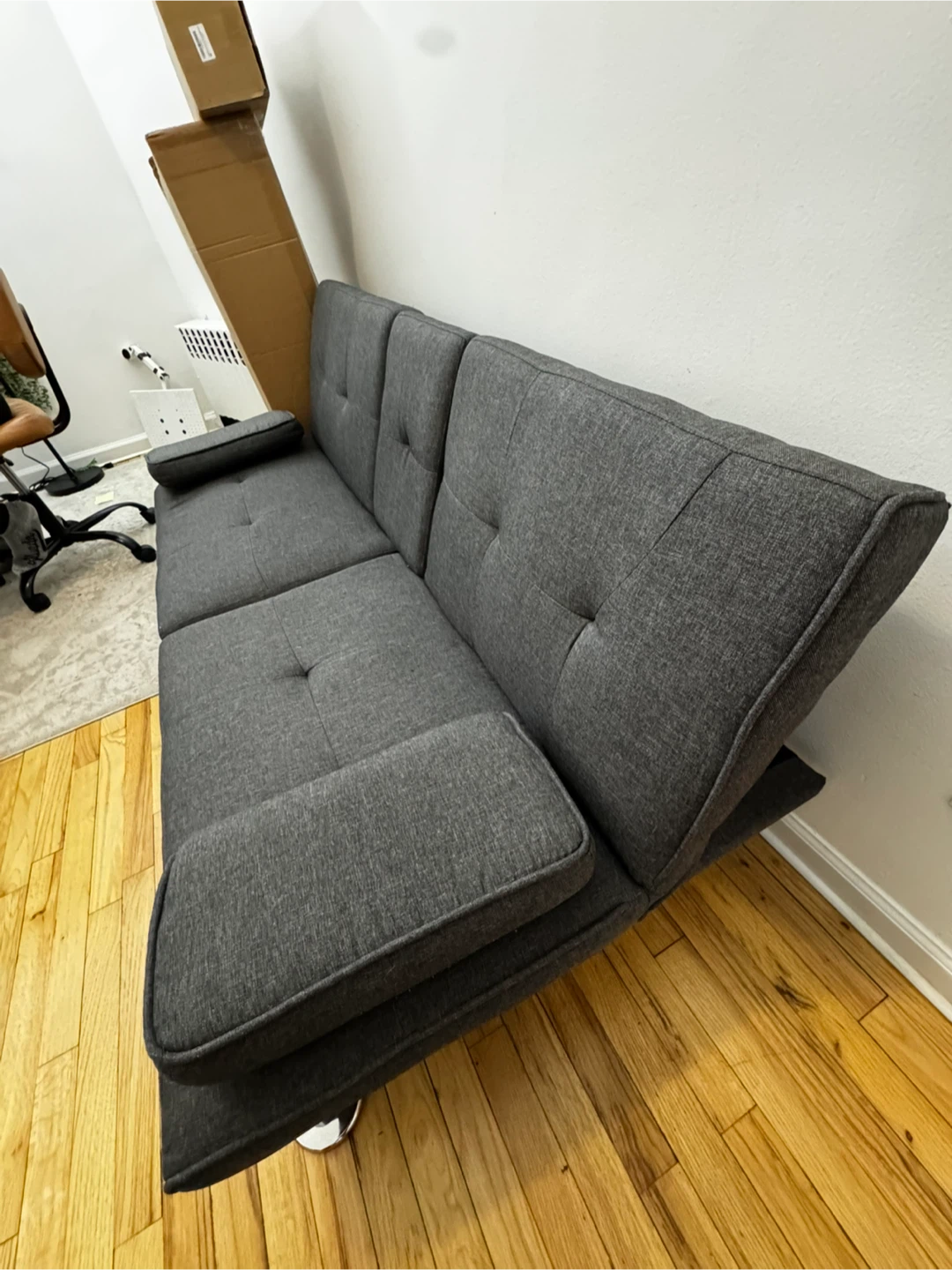 Gray Futon Sofa with Cup Holders