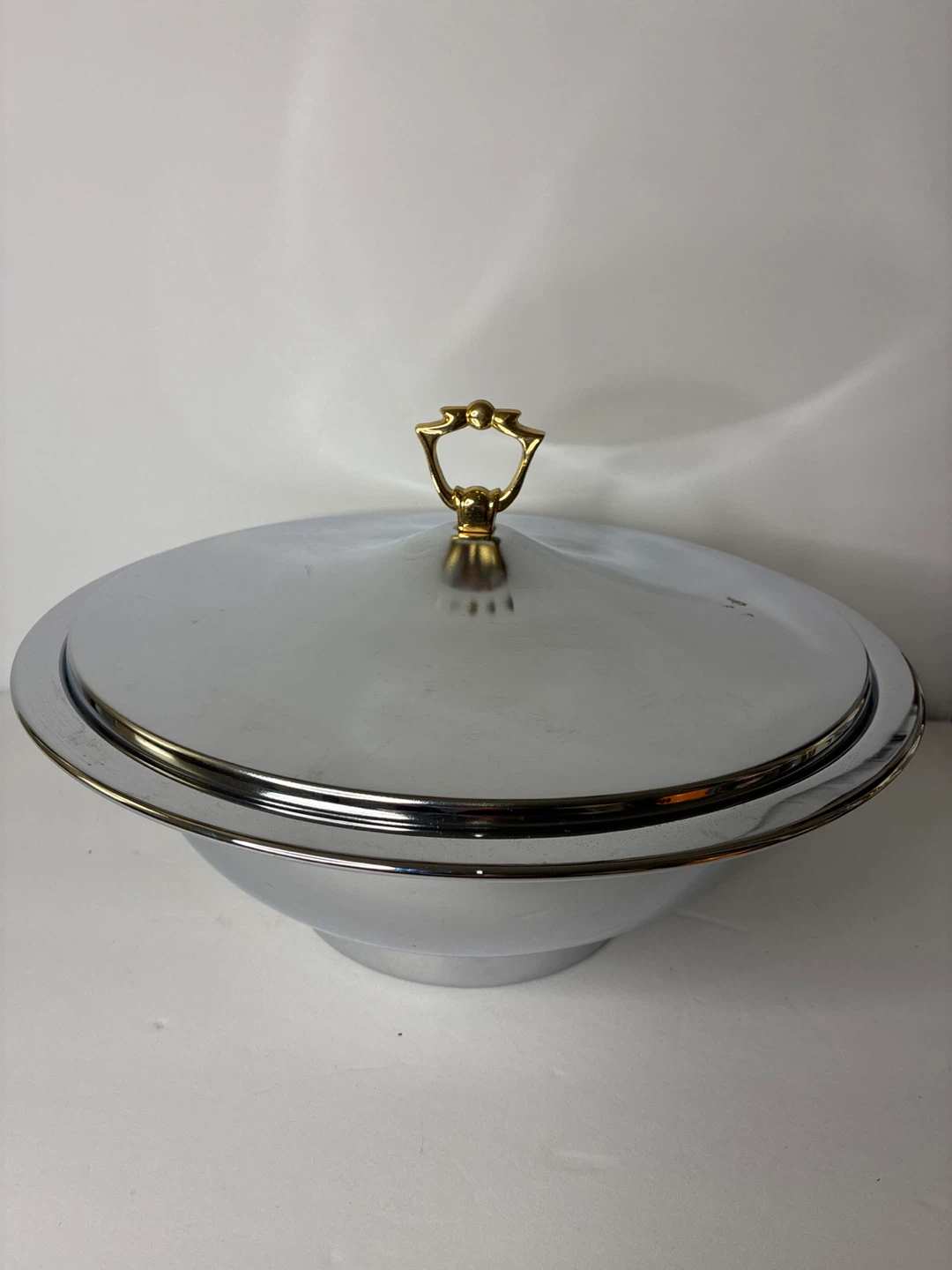 Vintage Stainless Steel Serving Bowl with Domed Lid