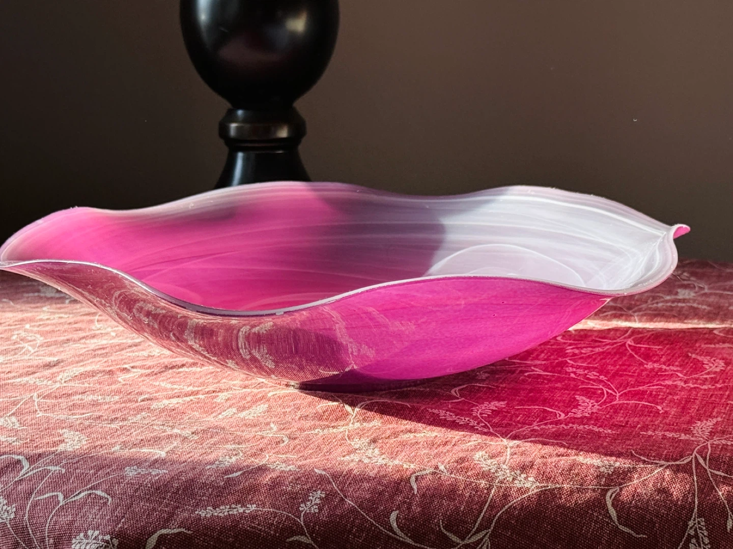 Pink and White Swirl Glass Bowl