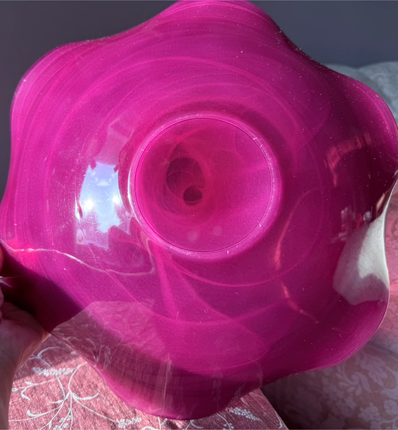 Pink and White Swirl Glass Bowl - photo 4