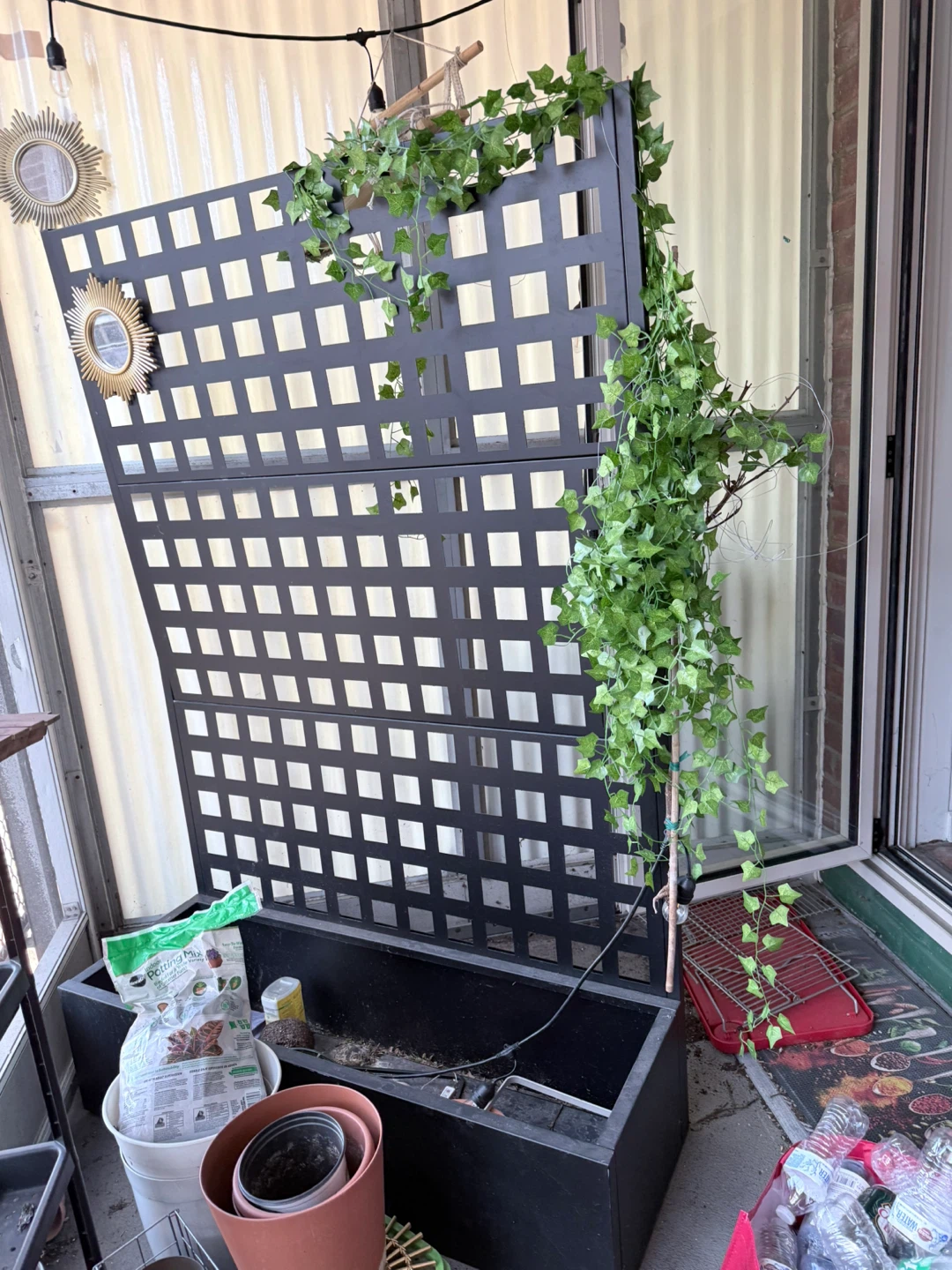 Black Lattice Planter Box with Artificial Ivy - photo 2