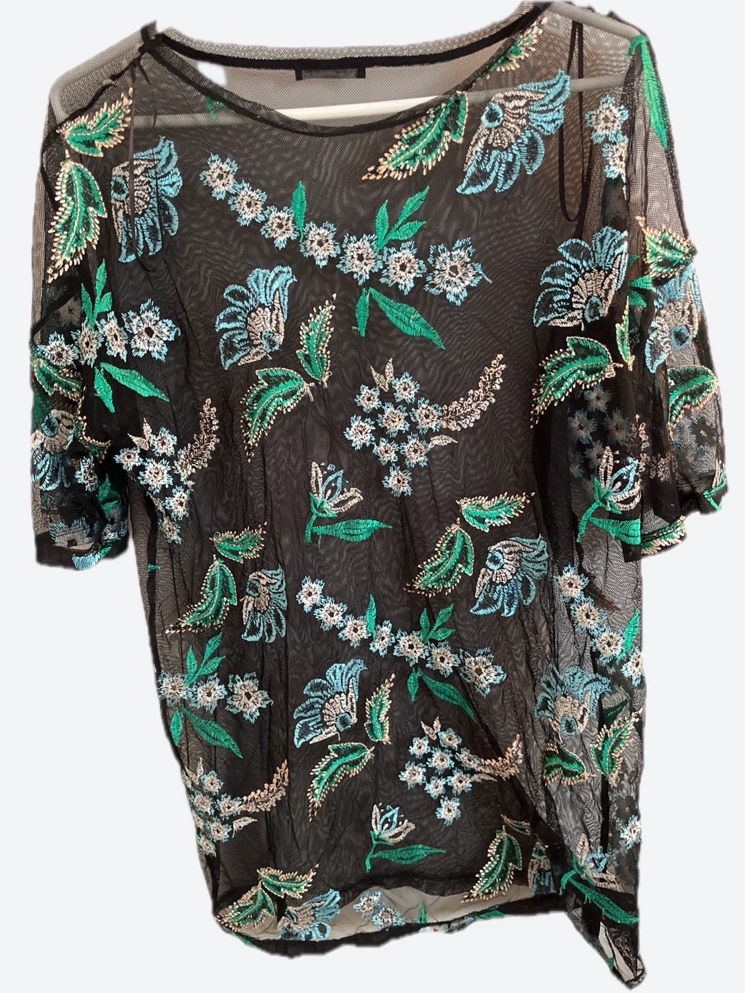 Zara Sheer Embroidered Floral Mesh Top