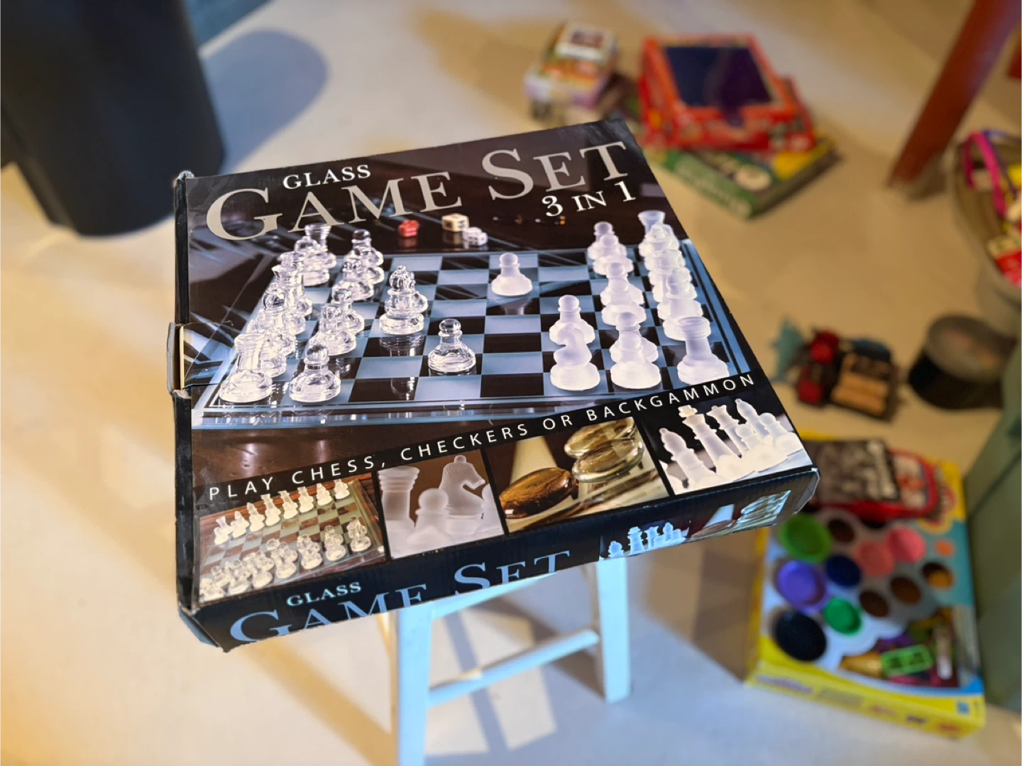 Glass Game Set 3-in-1 (Chess, Checkers, Backgammon)