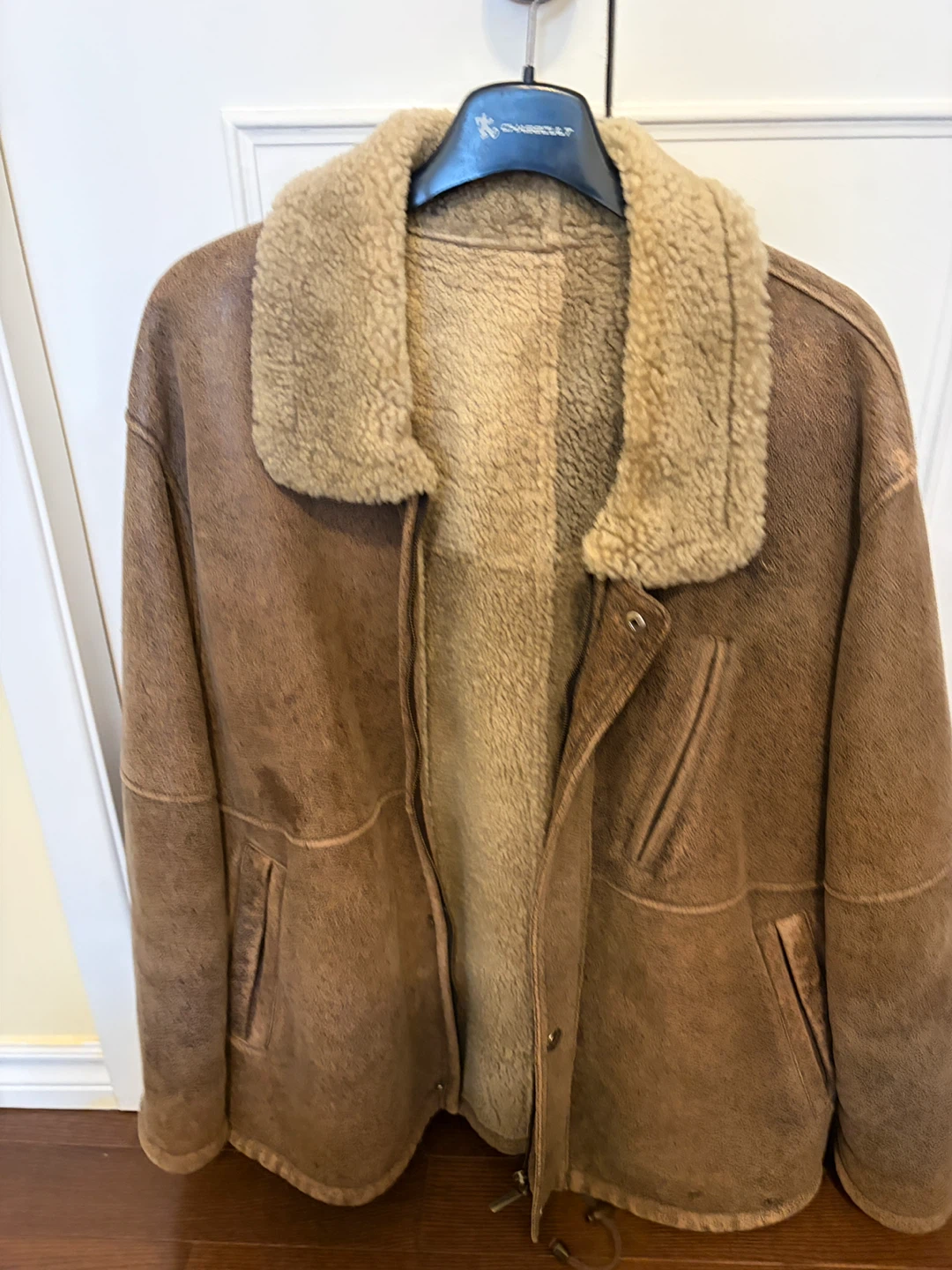 Brown Suede Sheepskin Lined Winter Jacket