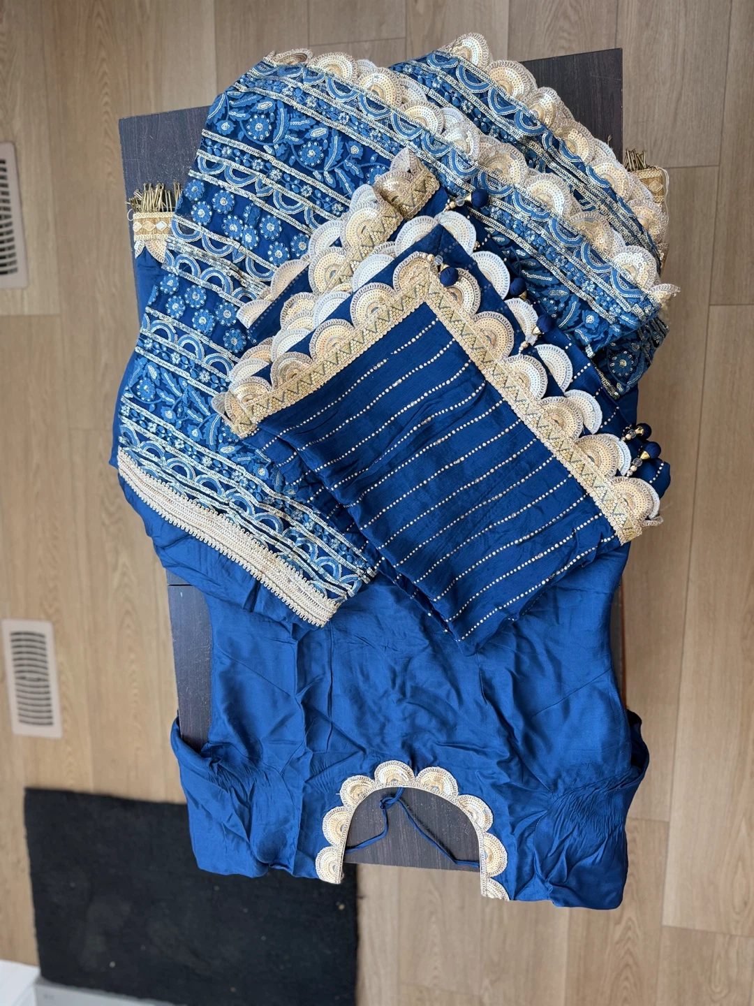 Blue Pakistani Sharara Set with Gold Embroidery - photo 2