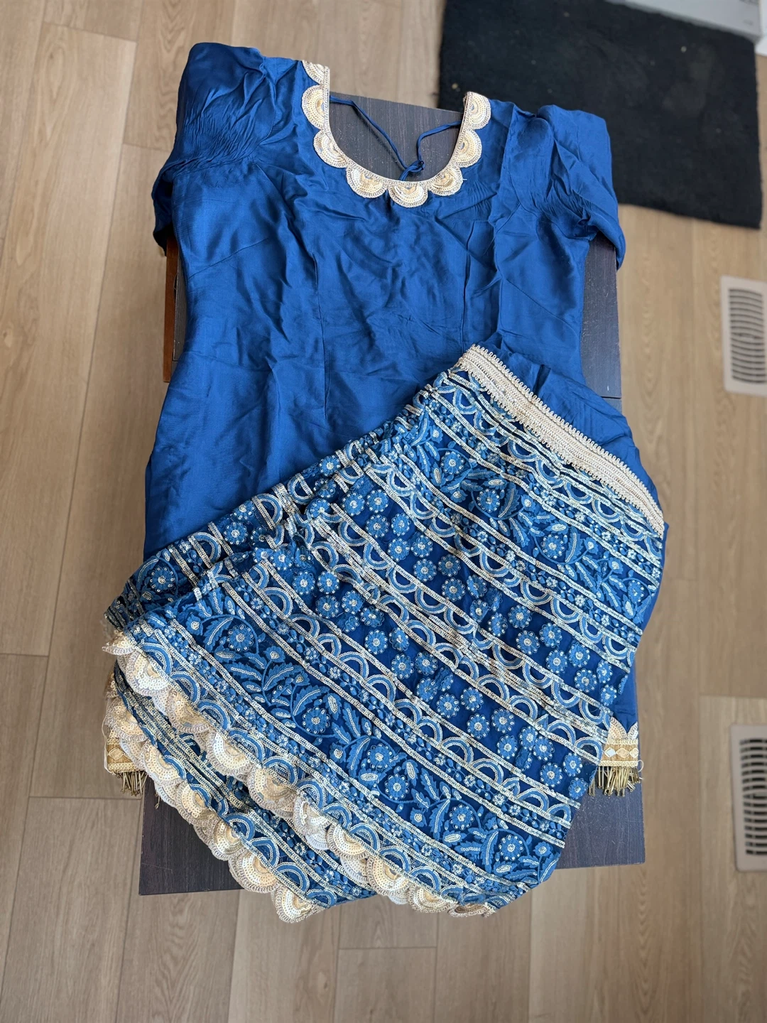 Blue Pakistani Sharara Set with Gold Embroidery - photo 3