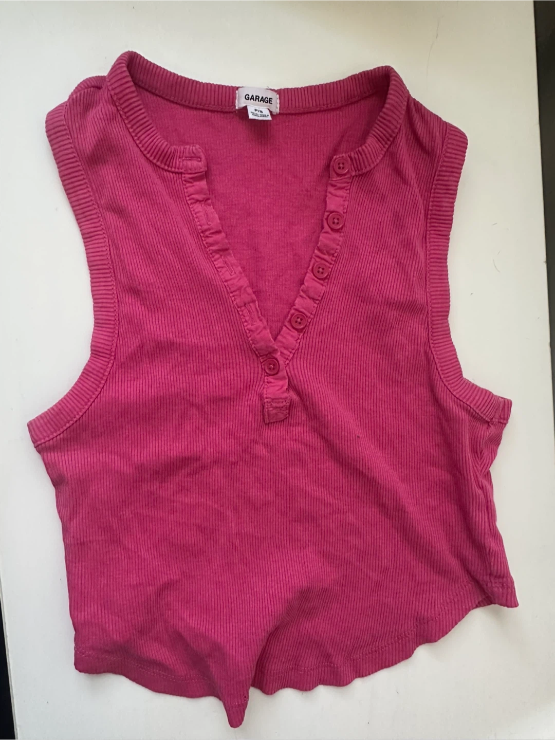Garage Pink Ribbed Henley Tank Top