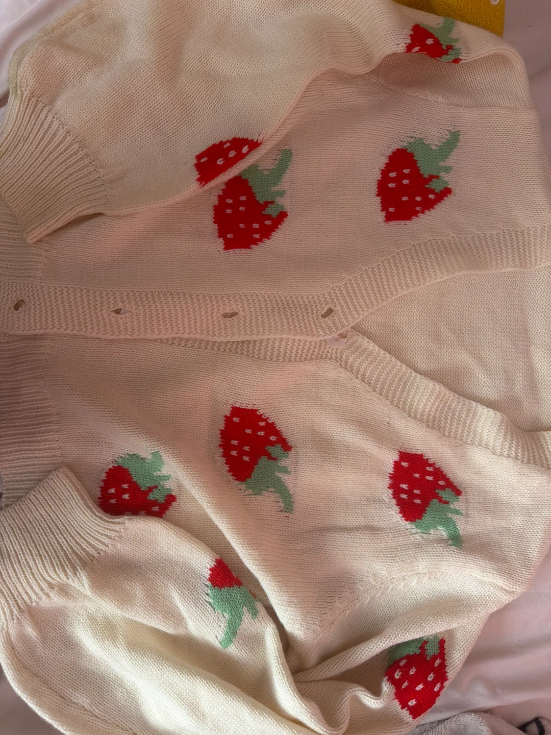 Cream Strawberry Knit Cardigan