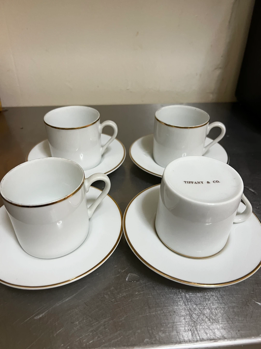 Tiffany & Co. White Espresso Cups & Saucers Set of 4