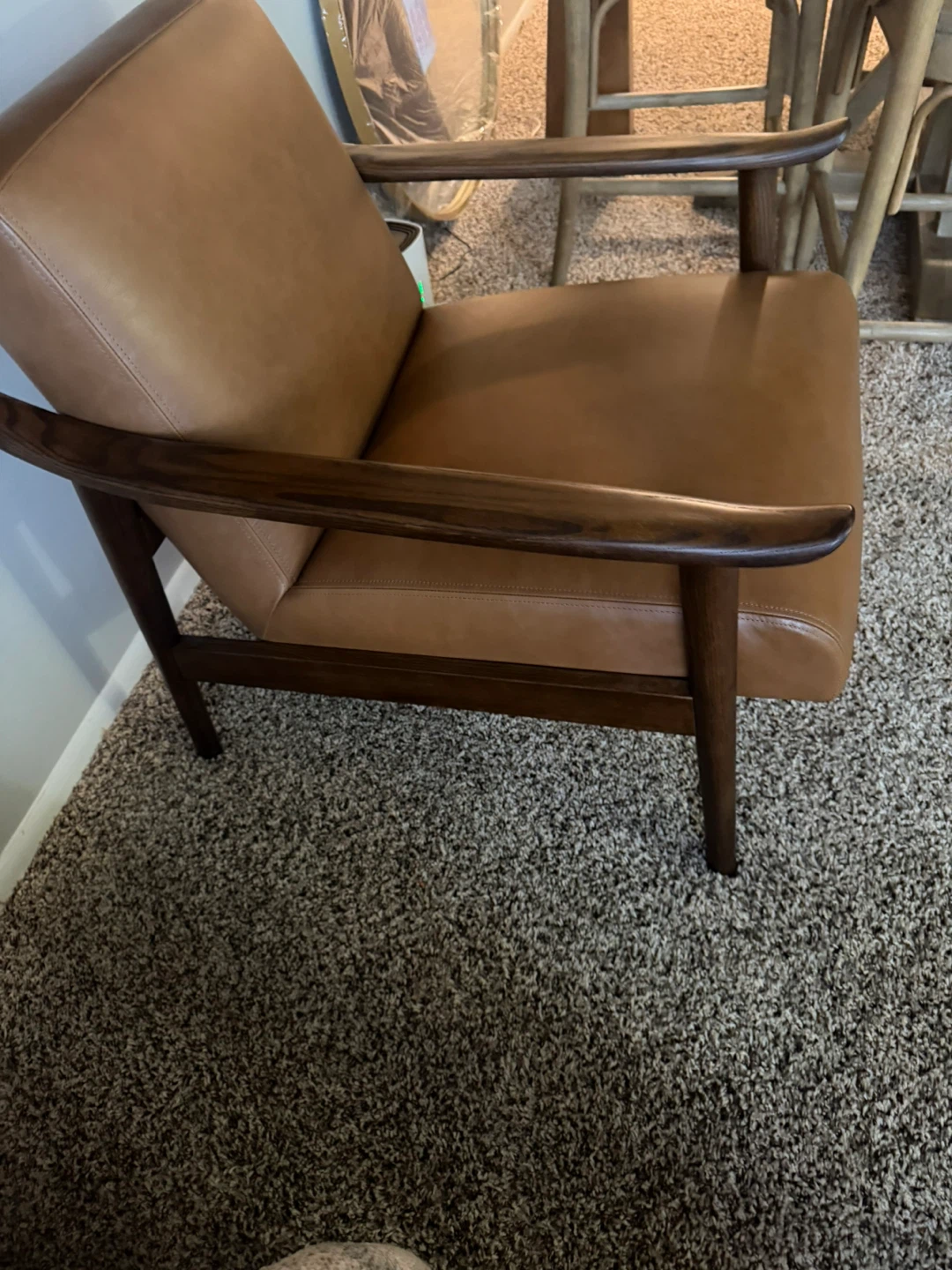 Mid-Century Modern Accent Chair - Tan Leather - photo 2